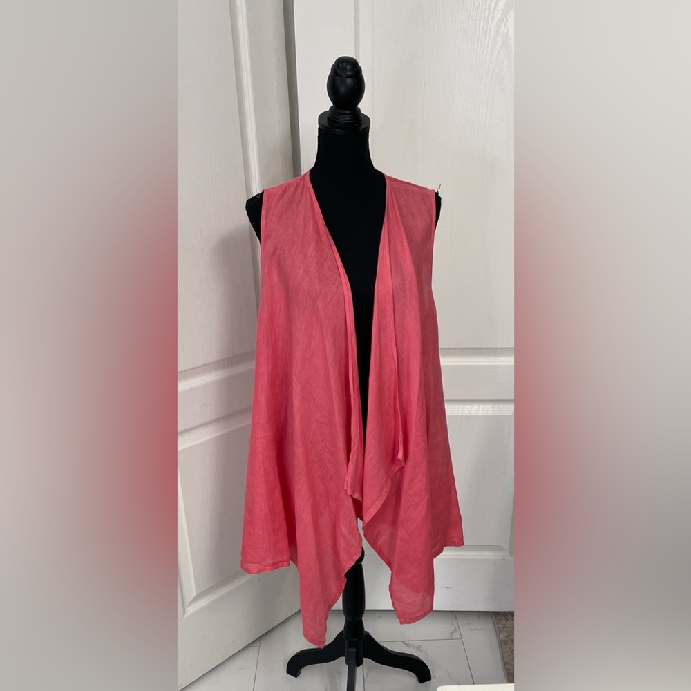 Match Point pure linen cover cardigan open front XL coral beach cruise vacation
